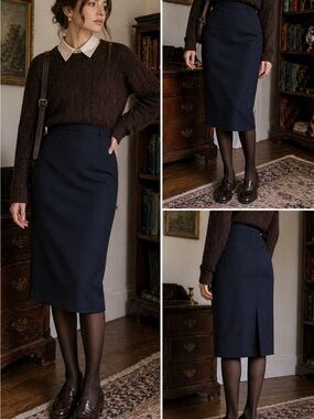 Pendleton Virgin Wool Navy Pencil Skirt - Classic Straight Fit